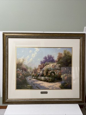 VTG Thomas Kinkade Cobblestone Village Signed/Numbrd 778/5850 Print Framed 35x30