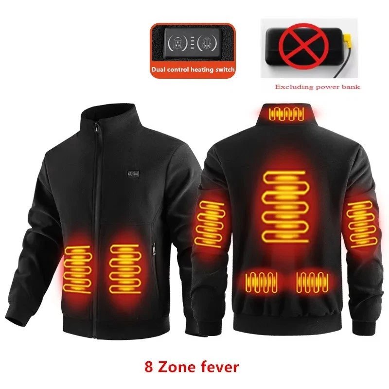 Winter Heated Jacket Men Women Polar Fleece 8-Zone Electric Warm Coat Outdoor