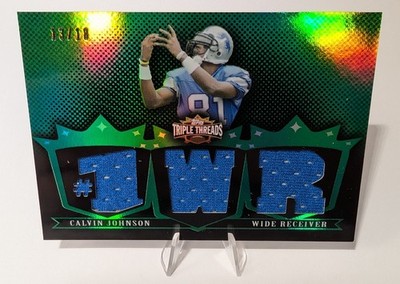 2007 Topps Triple Threads Relics Calvin Johnson #TTR14 Emerald 13/18 (MEM, RC)