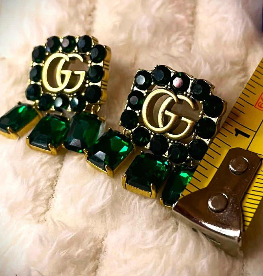 Gucci crystal EMERALD GREEN earrings MINT! - Image 2 of 4