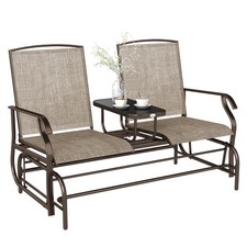 Outdoor Glider Chair, 2 Person Steel Rocking Chair, Beige