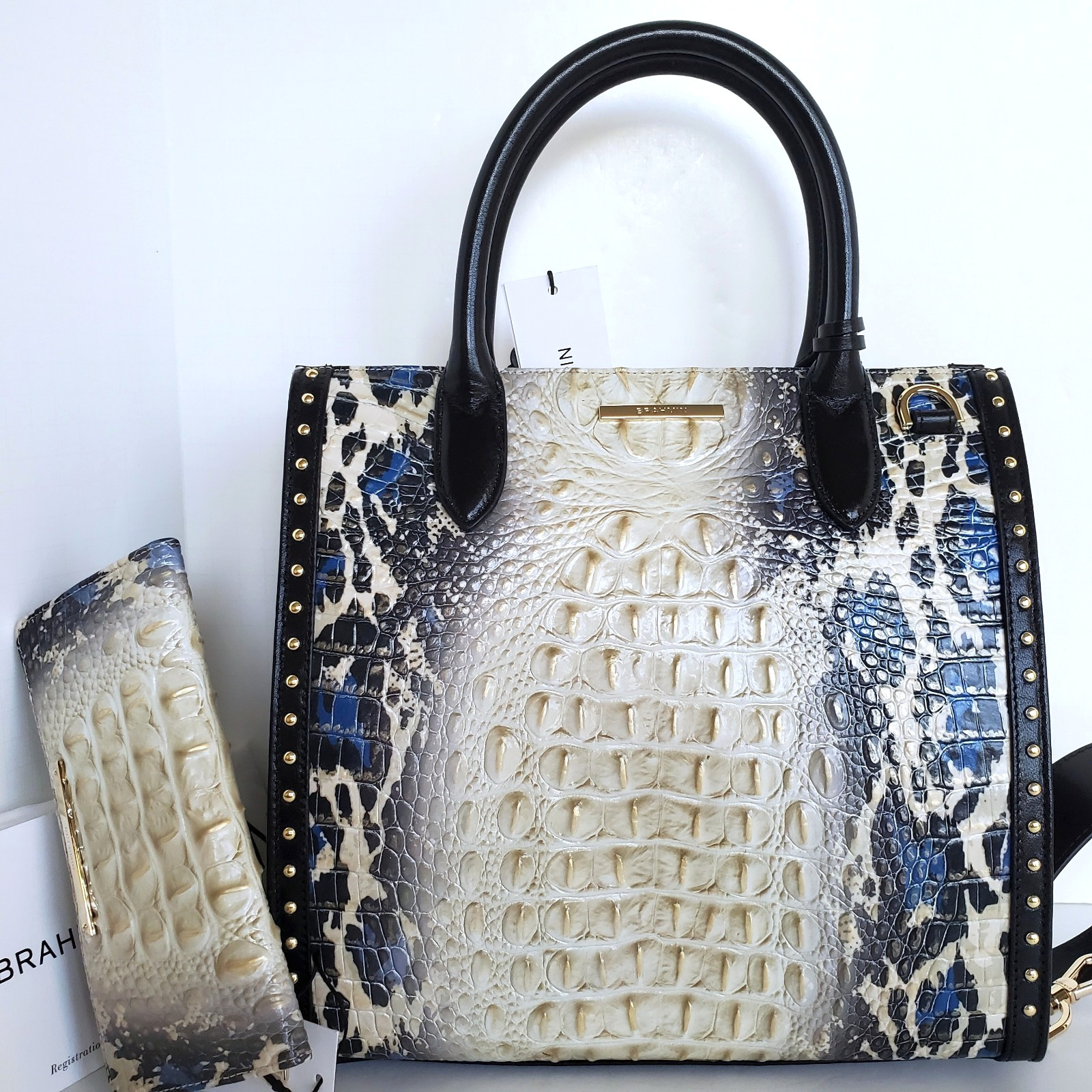 🌹Brahmin Caroline Satchel Studded Jaguar Tarcoola Leather Bag+Bifold Wallet NWT