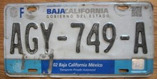 MEXICO state of BAJA CALIFORNIA SUR LICENSE PLATE 2017/19 -AGY-749-A- AUTOMOVIL