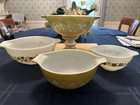 Vtg Pyrex Spring Blossom Crazy Daisy Green White Mixing Bowls 401 402 403 404