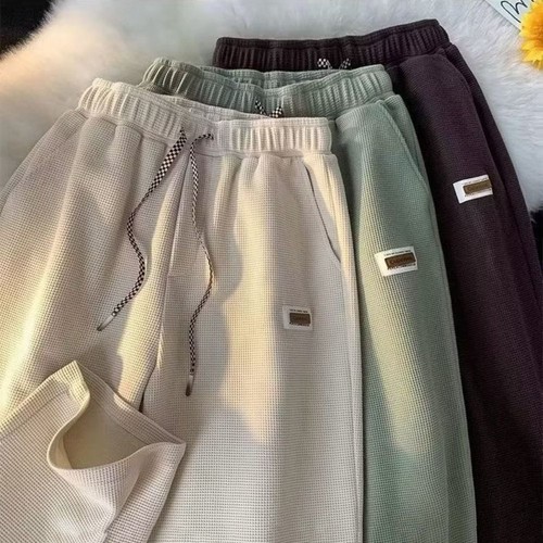 Drawstring Waffle Sweatpants Oversized Loose Straight Pants Spring/Summer - Picture 4 of 12