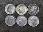 Lot x6 of 1954, 63 & 64 Roosevelt 90% Silver Dime Coins US Currency