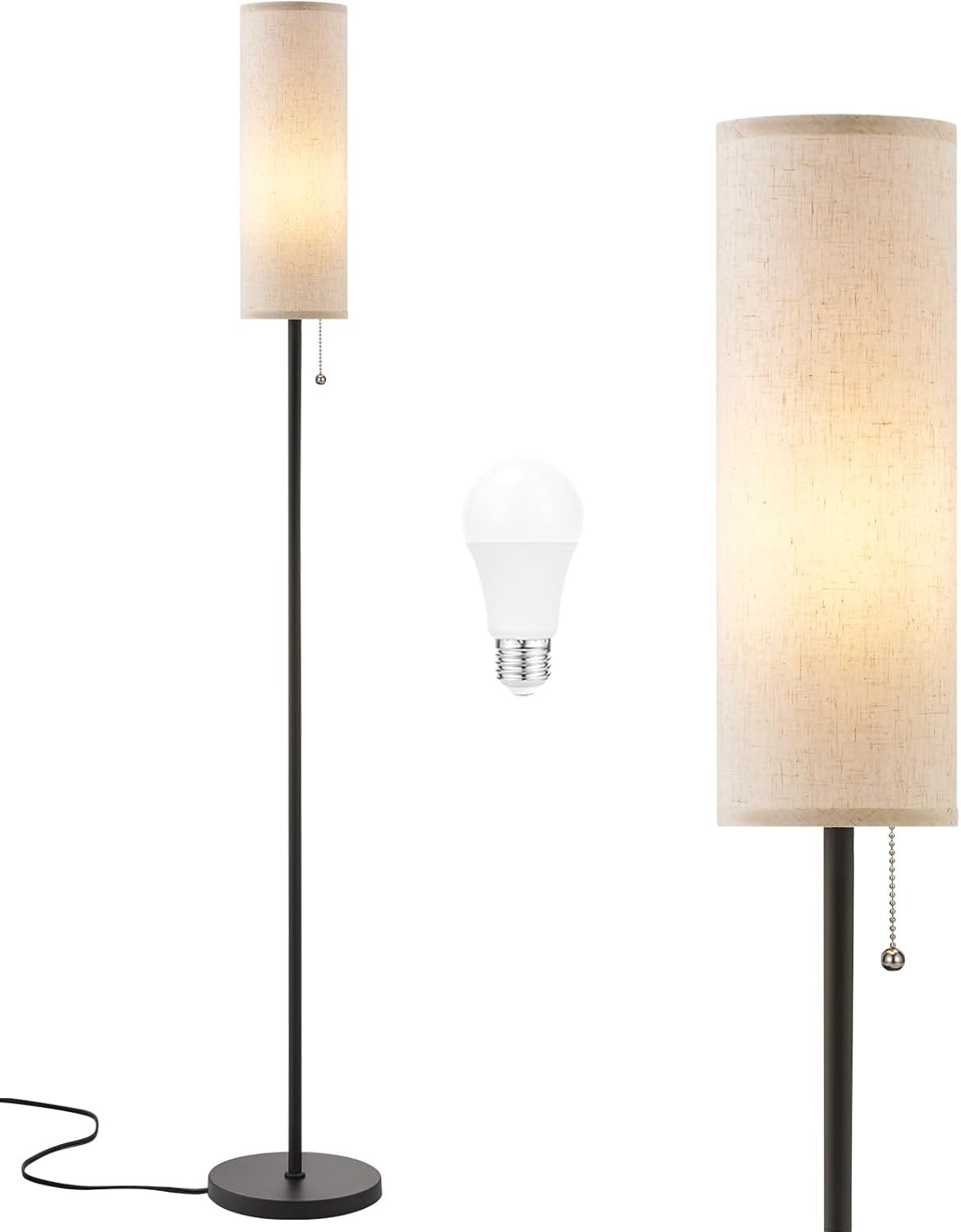64-Inch Beige Shade Floor Lamp with Bulb for Living Room