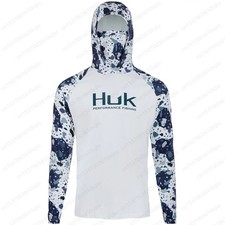 HUK UPF 50+ Fishing Hoodie Long Sleeve Face Cover Quick Dry UV Protection Jersey