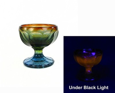 Summit Glass Rubina Paneled Pedestal Salt or Nut Dish -1980's -Some UV Glow