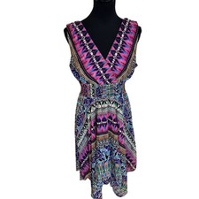 Rabbit Rabbit Rabbit Womens Midi Dress Multicolor Boho Purple Sleeveless XL