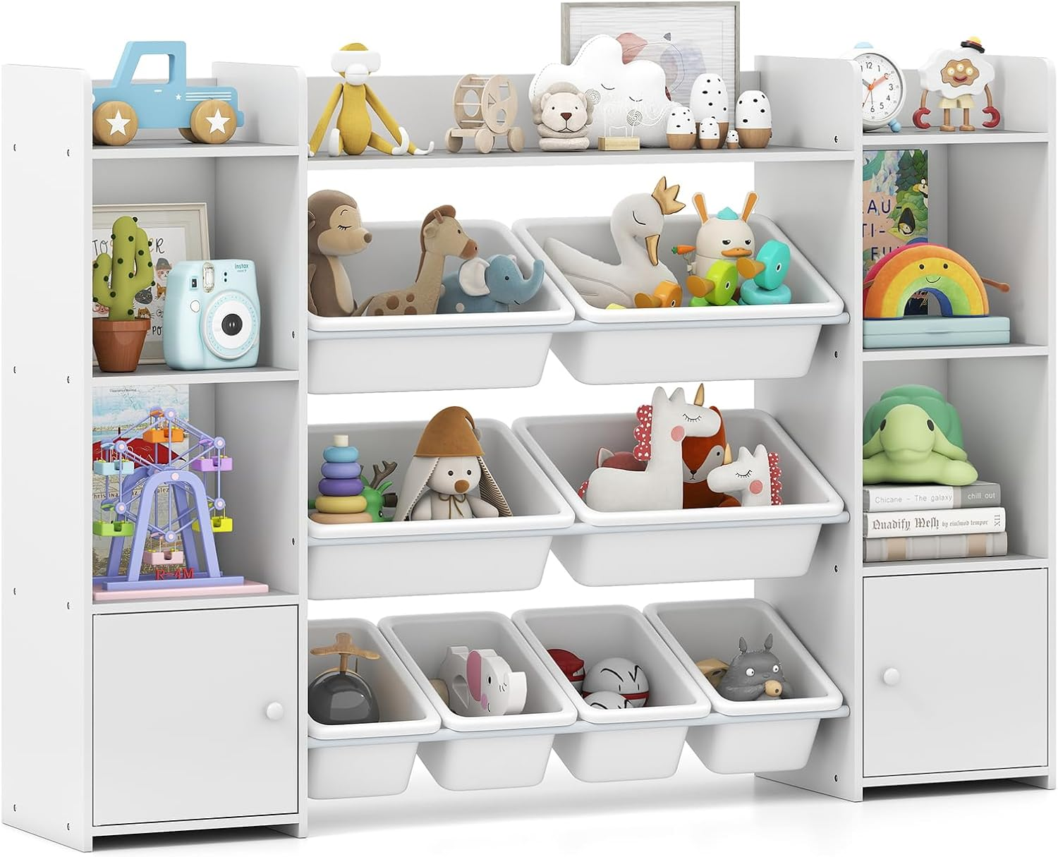 Kids Toy Storage Unit 4 Tier Organiser 8 Bins Cabinets Bookshelf Shelves Grey