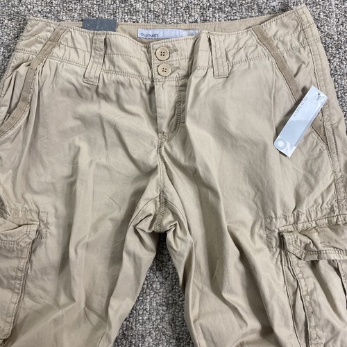 NWT Old Navy Cargo Pants Womens 6 Beige Low Rise Khaki Roll Up Button Pockets - Picture 3 of 17