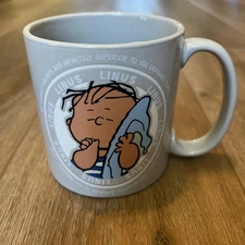 Linus Blue Blanket Snoopy Peanuts Rare HTF Mug Cup 16 oz We Blanket Holders Gray