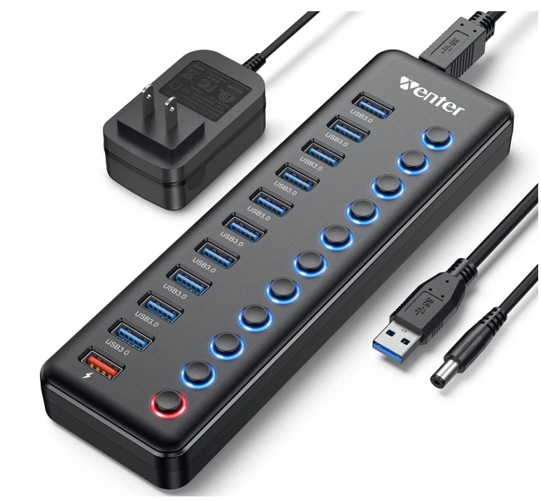 Wenter USB Hub 10 USB 3.0 Port + 1 Charging Port w/ Individual LED On/Off Switch - Image 2 of 4
