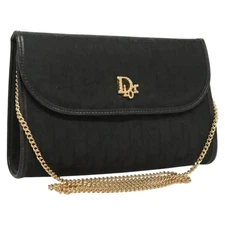 Christian Dior Trotter Canvas Chain Shoulder Bag Black Gold Auth yk18114
