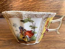 Antique Dresden Porcelain 19thC Lovers Demitasse Cup Helena Wolfsohn H /Painted