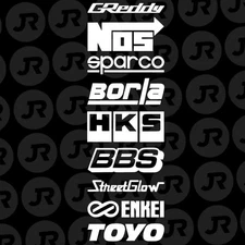9 Car Automotive Sponsor Decals Pack JDM Drift Racing Sport Logos Aftermarket