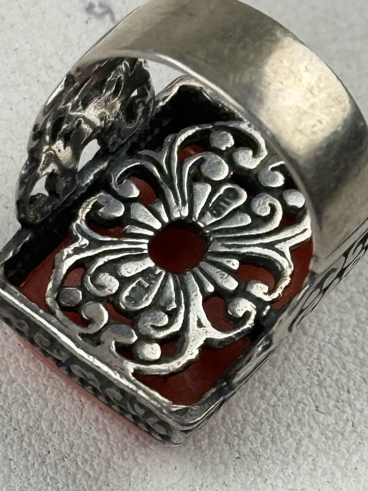 OTT Sterling Silver Ring Rectangle Orange Gemston… - image 8