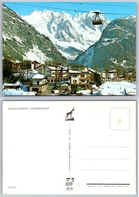 Courmayeur Valle d'Aosta Italy Vintage Postcard Monte Bianco Gondola