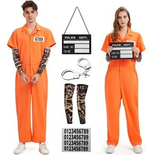 Orange Prisoner Jumpsuit Costume for Men - Jail Inmate Halloween Outfit