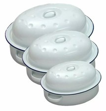 Oval Enamel Roaster Dish Roasting Oven Tray Pan With Lid Casserole Self Basting