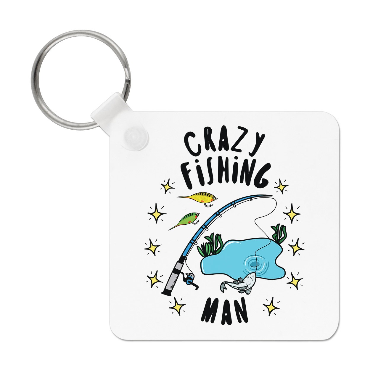 Crazy Fishing Man Stars Keyring Key Chain - Funny Fisherman