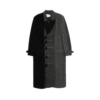 Feng Chen Wang Herren Multi Flanell Streifen Mantel Schwarz Grau Größe XL UVP 1275