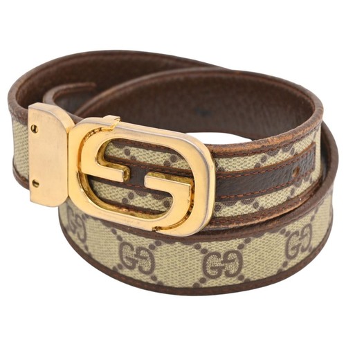Gucci Belt Authentic GG Supreme Interlocking G Beige Brown Leather From Japan