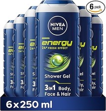 NIVEA MEN Energy Shower Gel – 3-in-1 Body Wash – 250ml – Pack of 6 6.48 per litre