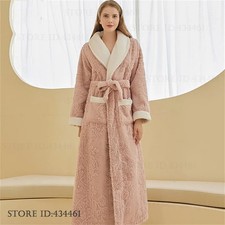 Couples Plus Size Coral Fleece Kimono Bathrobe Thick Warm Winter Loose Sleepwear