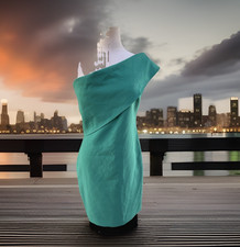 Likely Womens Sz 8 Side Zip One Shoulder Driggs Green Sheath Strapless Dress