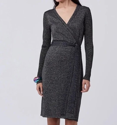Diane von Furstenberg Evelyn Navy/gold Lurex Wrap Dress NWT Size M