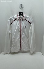 Tommy Hilfiger Mens White Long Sleeve Full Zip Hooded Windbreaker Jacket Size XL