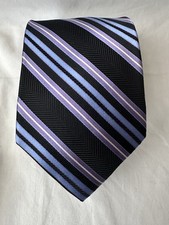 CHAPS 100% Silk Woven Necktie purple Blue White stripes Handmade