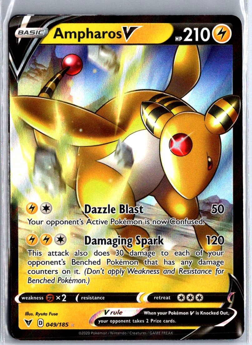 Ampharos V Ultra Rare 049/185 Holo SWSH04: Vivid Voltage NM Ryuta Fuse