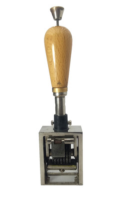 VINTAGE GERMAN NUMBERING STAMP WITH WOODEN HANDLE-MADE IN GERMANY D.G.C.E. 4822