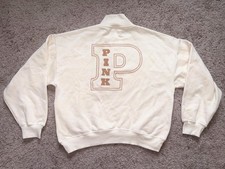 NWT PINK BY VICTORIA'S SECRET FLEECE BACK LOGO 1/4 ZIP PULLOVER SWEATSHIRT - M