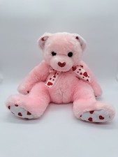 Ty Classic BLUSHING Pink Soft Fur 13in Bear 2003 White Satin Bow Red Hearts