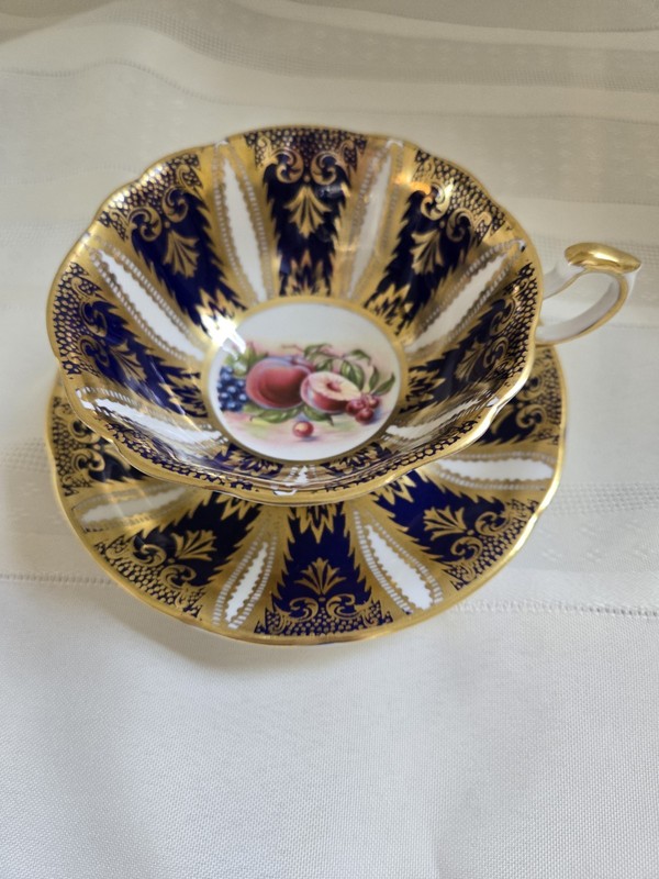 Paragon Cup Saucer Co Alt White Sections Gold GiltFruit Pattern England