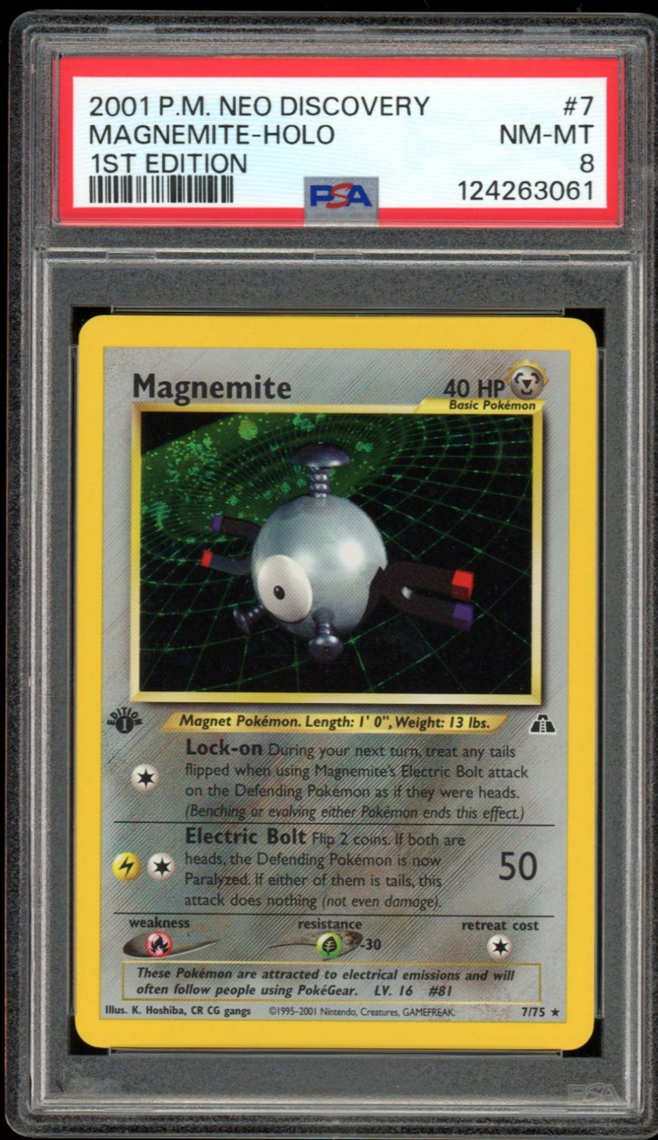 2001 Pokemon Neo Discovery #7 Magnemite Holo 1st Edition PSA 8 NM-MT