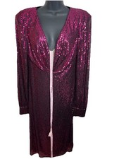 Mac Duggal 26866 Sequined Structured Bishop Sleeve Midi Dress Magenta Size 10