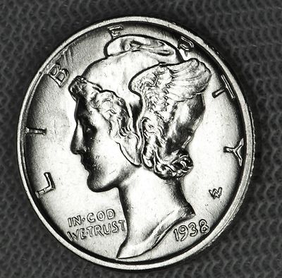 1938-s Mercury Dime.  70% Full Split Horizontal Bands.   BU (Inventory A)