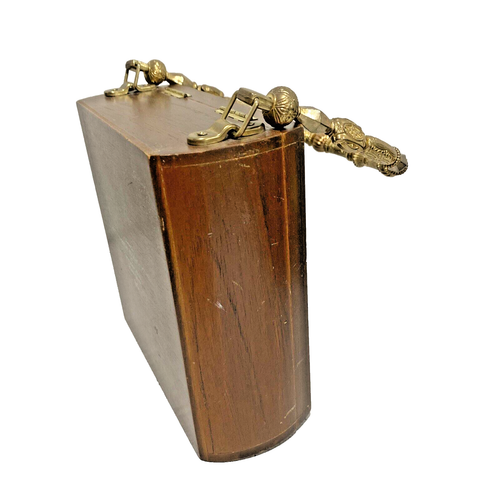 Vintage 1970's Cigar Box Purse Wood Case with Gold Beaded Top Loop Handle FLAW - Picture 5 of 13