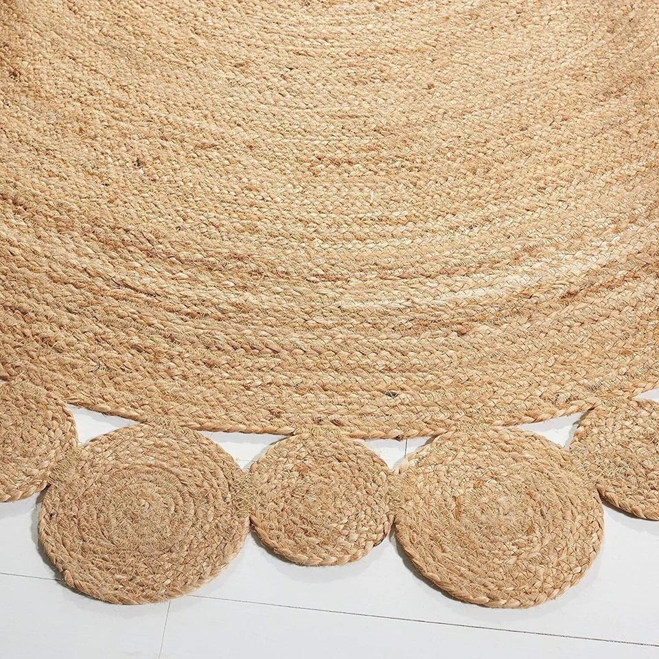 Rug Jute Round Natural Reversible 100% Jute Braided Modern Rustic Look Style Rug - Image 3 of 4