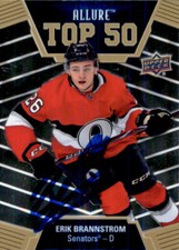 Erik Brannstrom Signed 2019-20 Upper Deck Allure Top 50 card Ottawa Senators