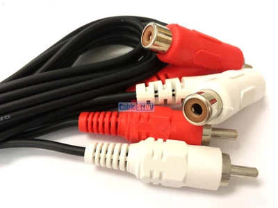 2 Way STACKABLE Twin 2x RCA Phono Y Splitter Cable 0.5m 1m 2m 3m Red White Lead
