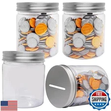 Mczxon Small Coin Bank Jars 4-Pack, 16oz Clear Plastic Coin Money Tip Coin Ja