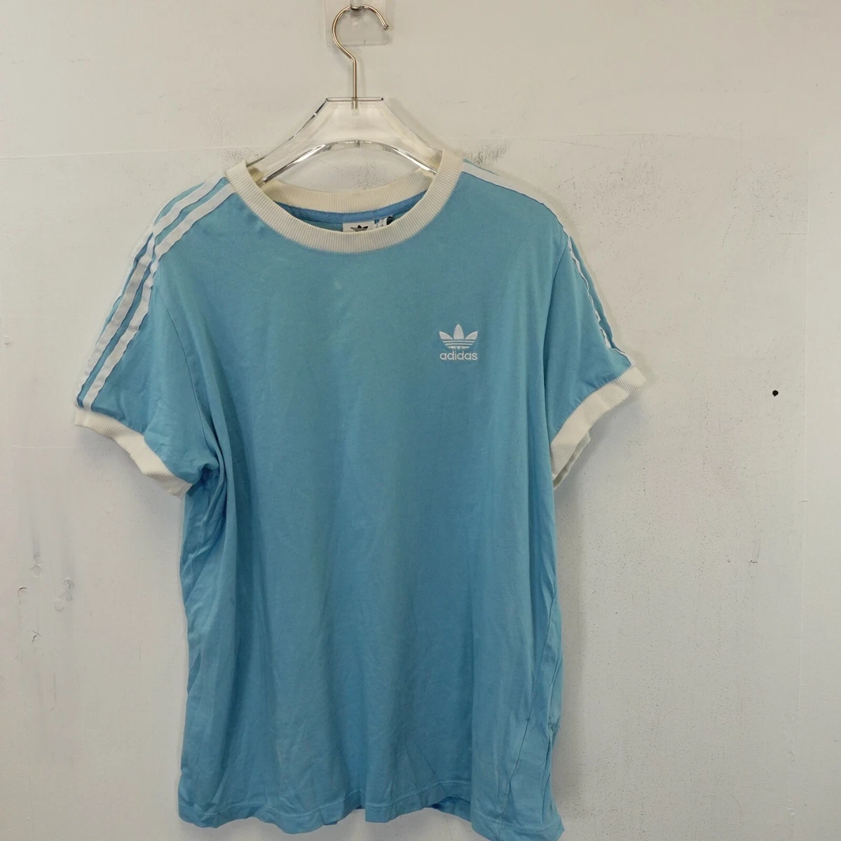 Adidas T Shirt Stirped Blue Mens eBay Neck Tee Light Track Size Medium Crew Casual 