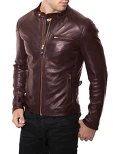 Men's Genuine Lambskin Leather Bomber Biker Motorcycle Jacket Multicolor Options