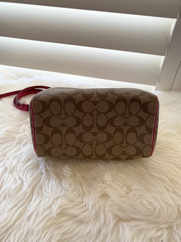 NWT Coach F58312 MINI BENNETT SATCHEL SIGNATURE SILVER/KHAKI Megenta Pink $295 - Picture 6 of 10